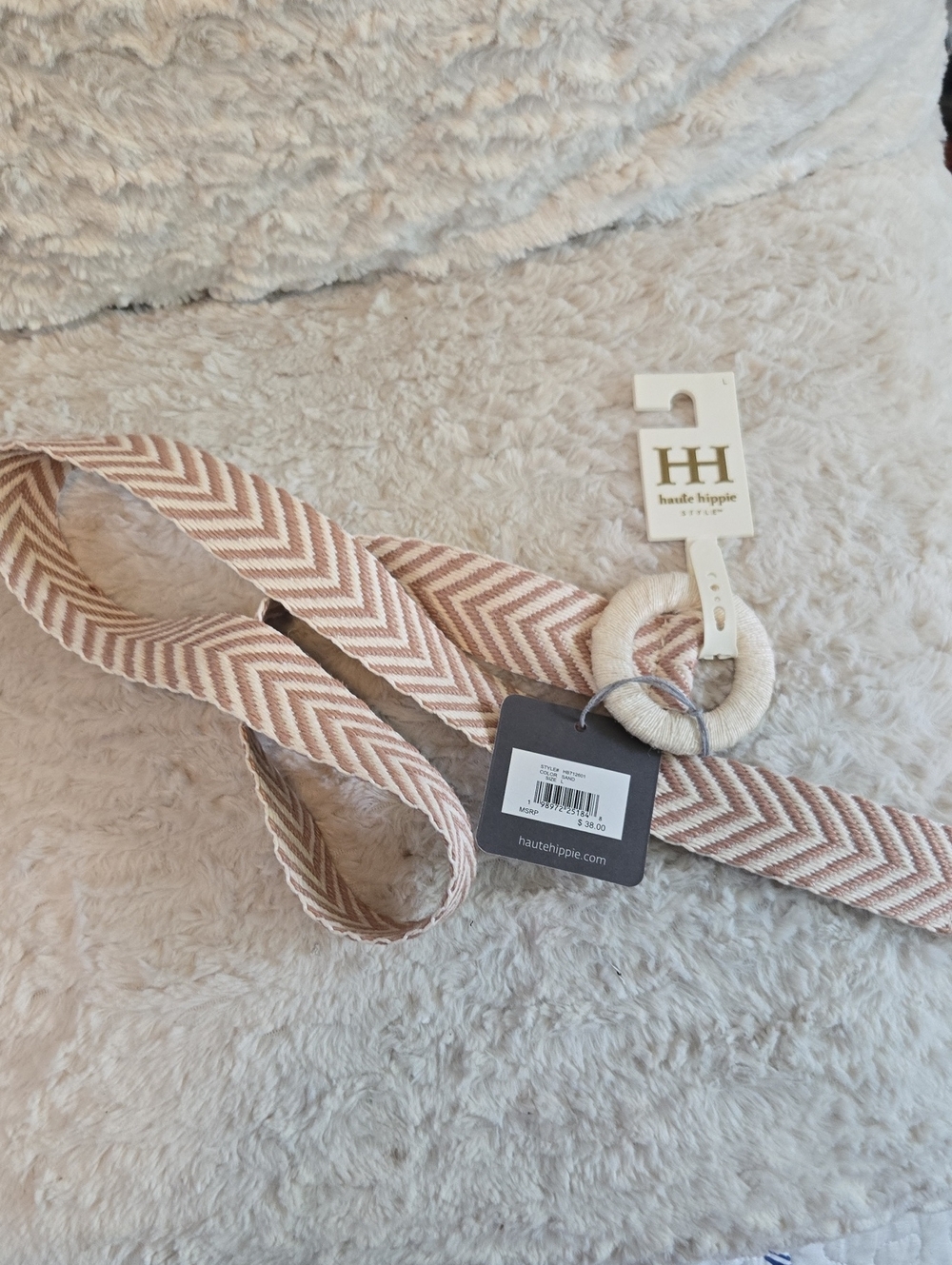Haute Hippie Blush Chevron Fabric Belt with Ring Buckle